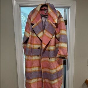 Anthro Long Plus Plaid Wool Coat